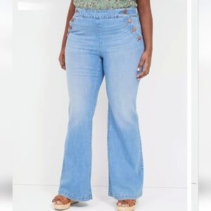 Lane Bryant Blue High-rise Pull-on Sailor Flare Jeans Size 18
